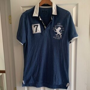 Express Men's Navy Polo with White Accents